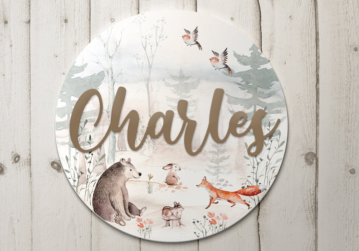 Sweet Dreamy Forest  Baby Custom Round Name Sign