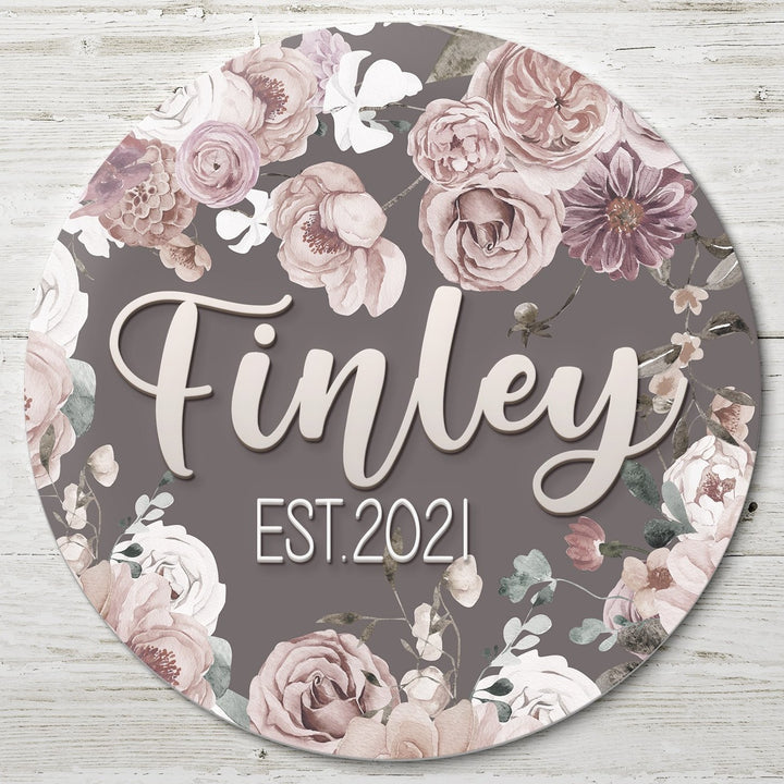 Mauve Wildflowers Custom Round Name Sign