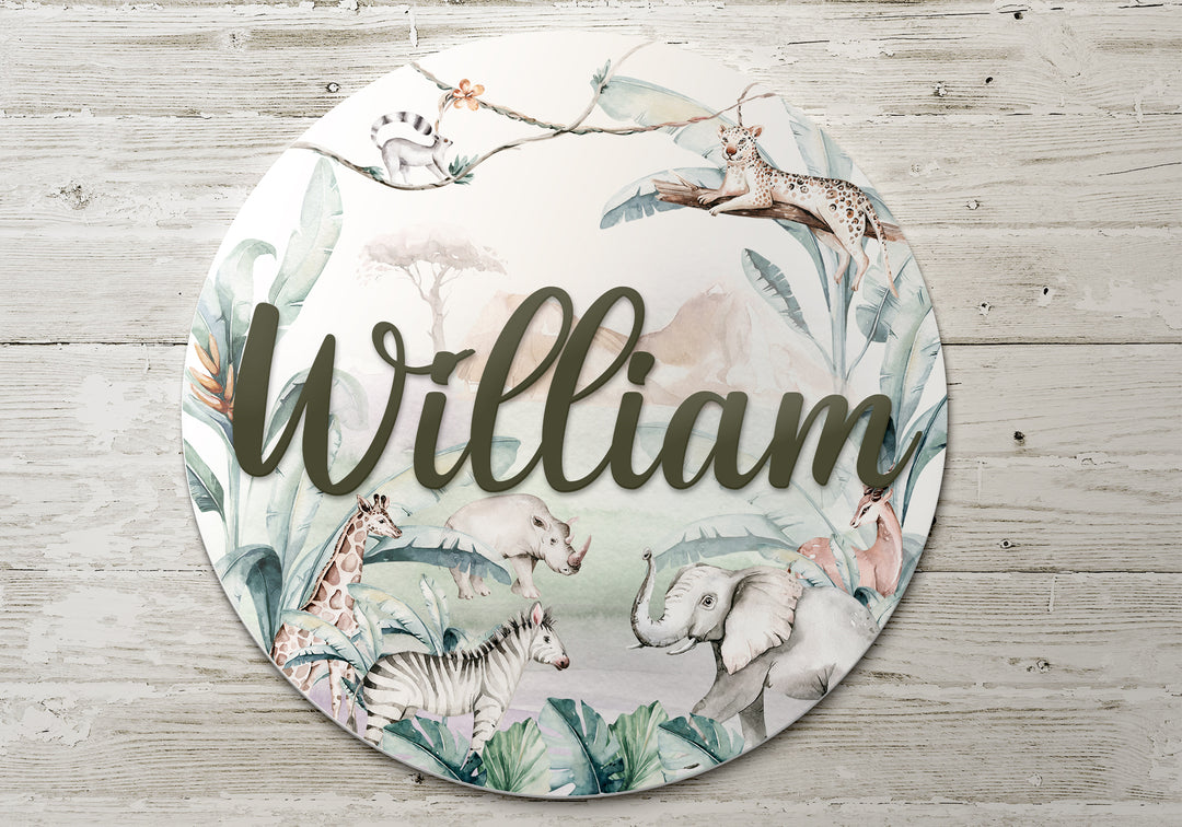 Tropical Jungle Baby Custom Round Name Sign