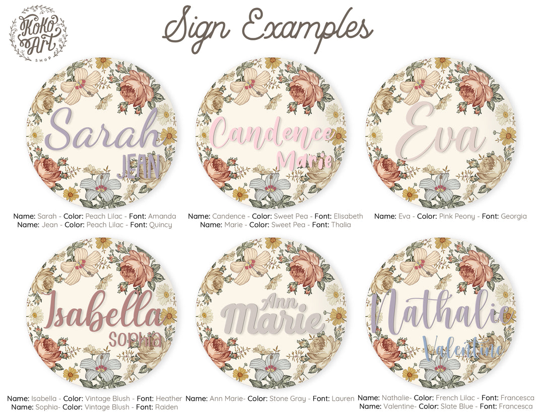 Vintage Floral Custom Round Name