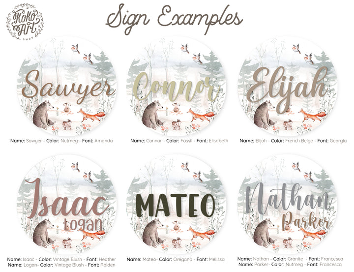 Sweet Dreamy Forest  Baby Custom Round Name Sign