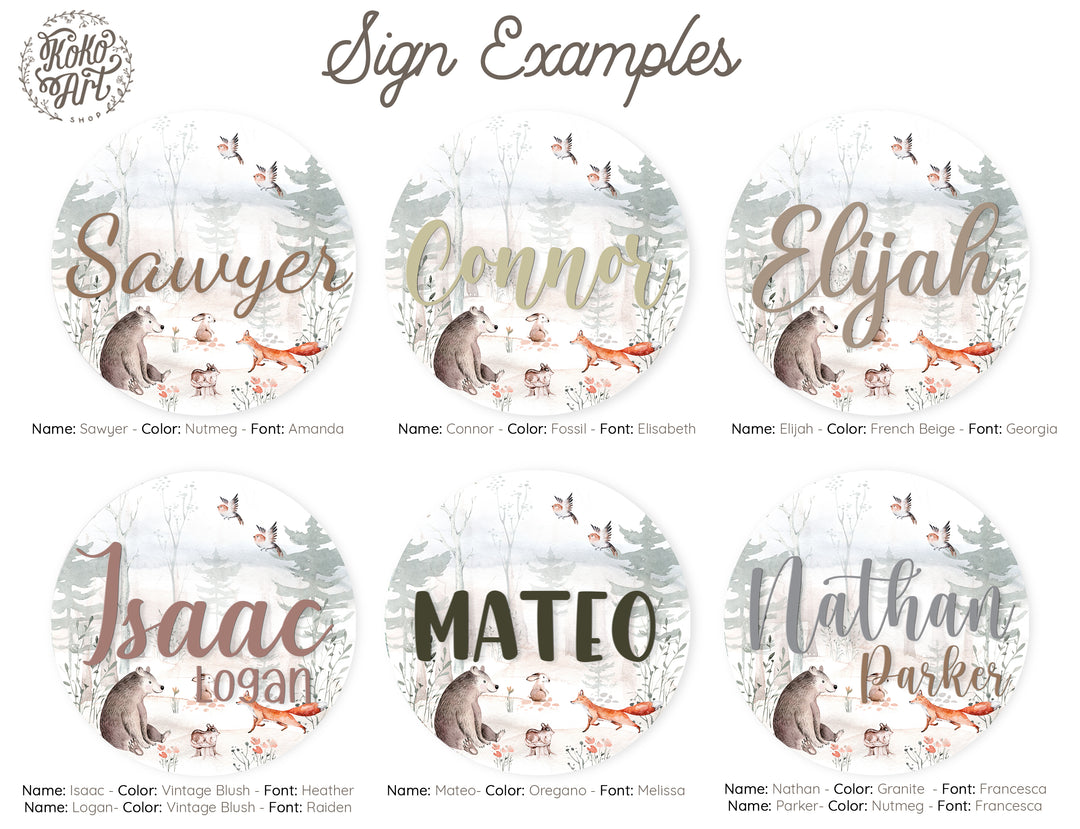 Sweet Dreamy Forest  Baby Custom Round Name Sign