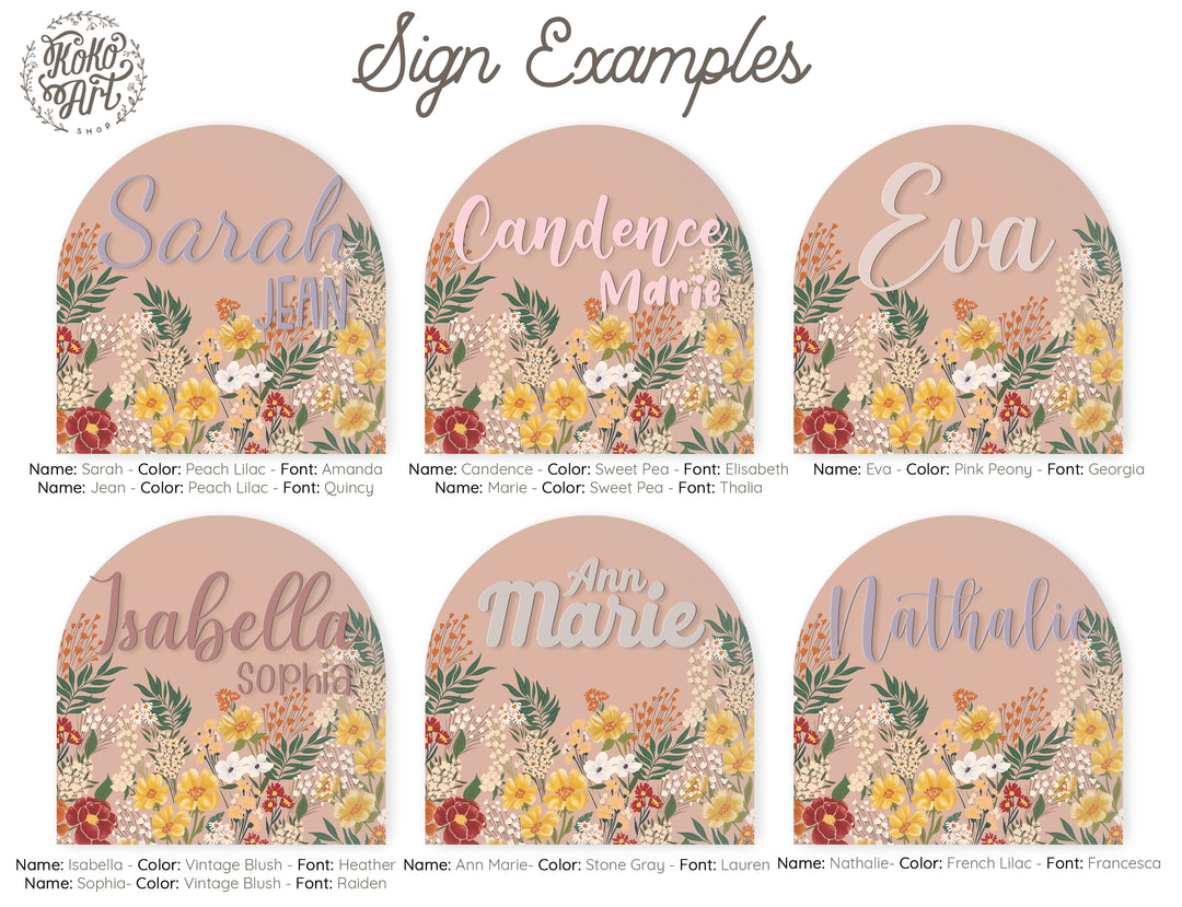 Meadow Flowers in Soft Coral Custom Round Name Sign