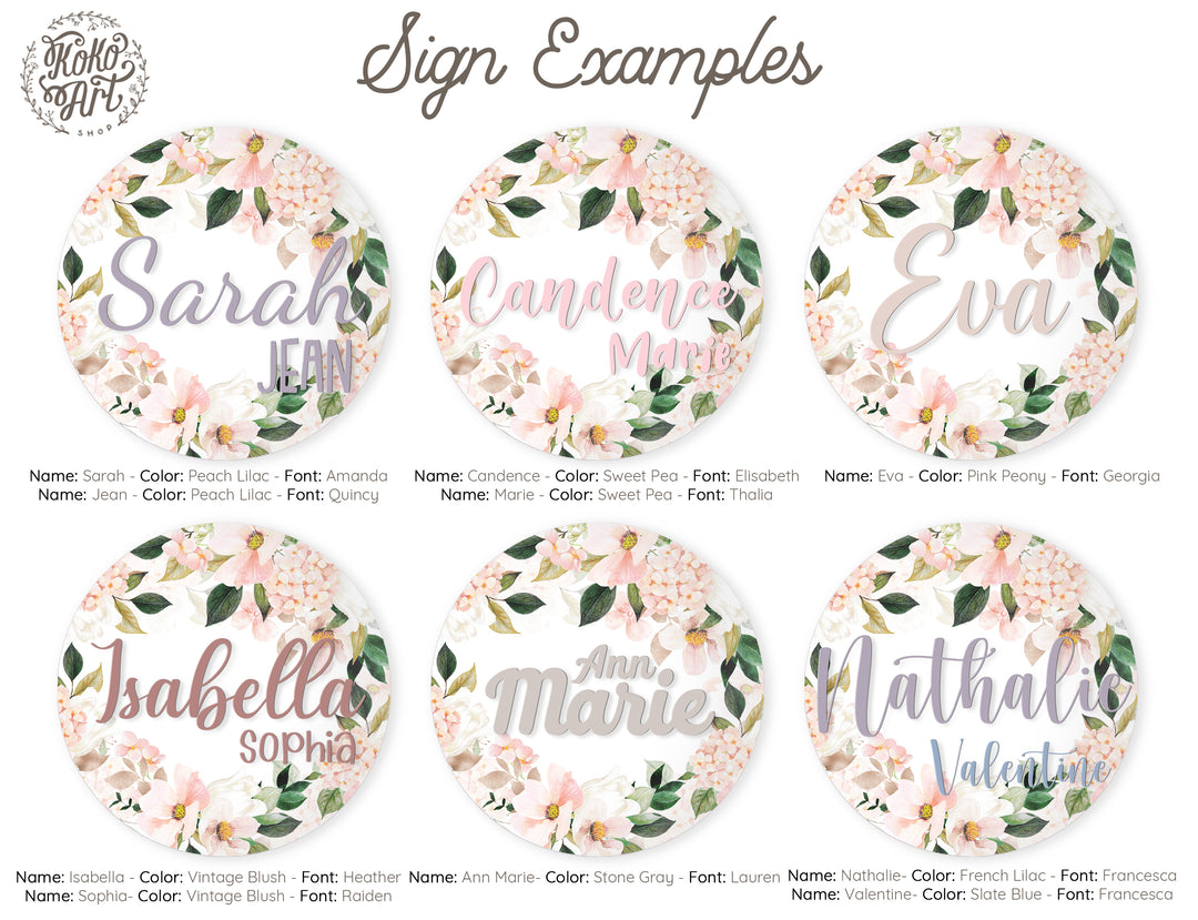 Spring Flowers in Oil Pastel Custom Round Name Sign