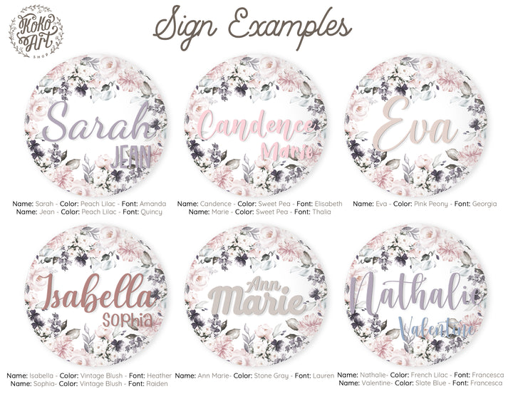 The Romantic Bouquet Custom Round Name Sign