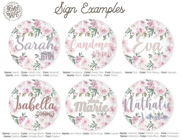 Vintage Blush Bouquet Custom Round Name Sign