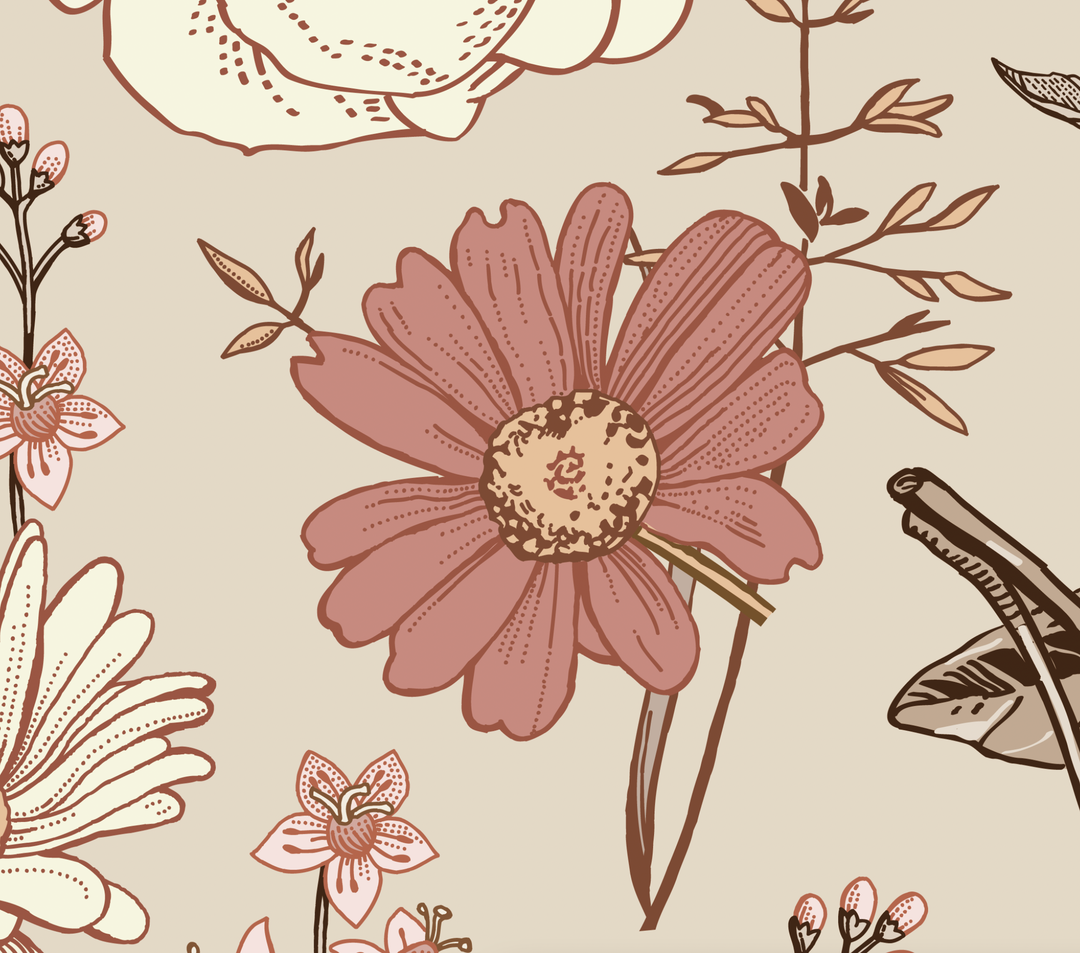 Vintage Floral Soft Blush Wallpaper Mural