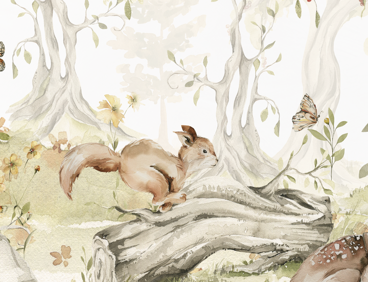 Watercolor Playful Animals Forest  Mural