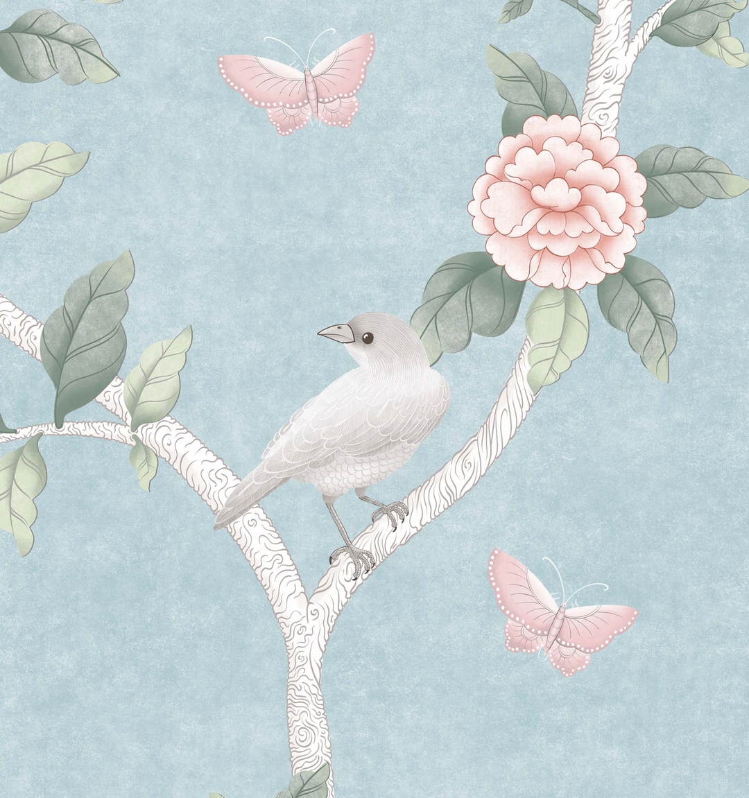 Le Tariche Chinoiserie Mural in Baby Blue - Studio Exclusive