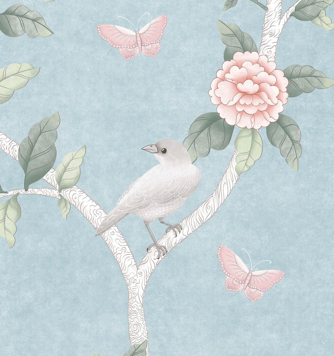 Le Tariche Chinoiserie Mural in Baby Blue