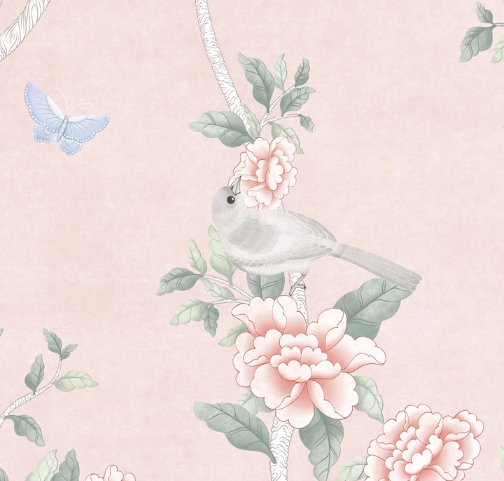 Le Tariche Chinoiserie Mural in Baby Pink