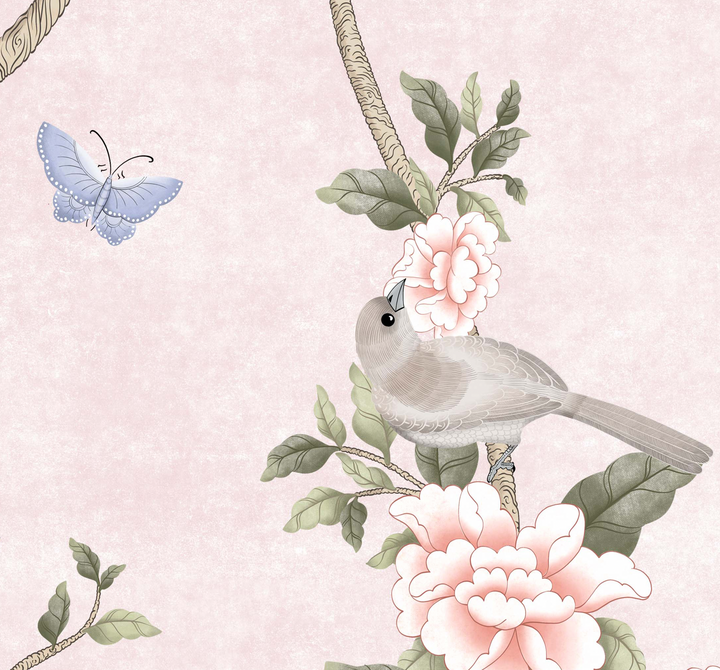 Le Tariche Chinoiserie Mural in Neutral and Pink - Studio Exclusive