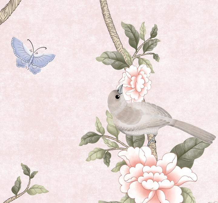 Le Tariche Chinoiserie Mural in Neutral and Pink