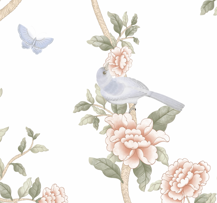 Le Tariche Chinoiserie Mural in Pastels and White - Studio Exclusive
