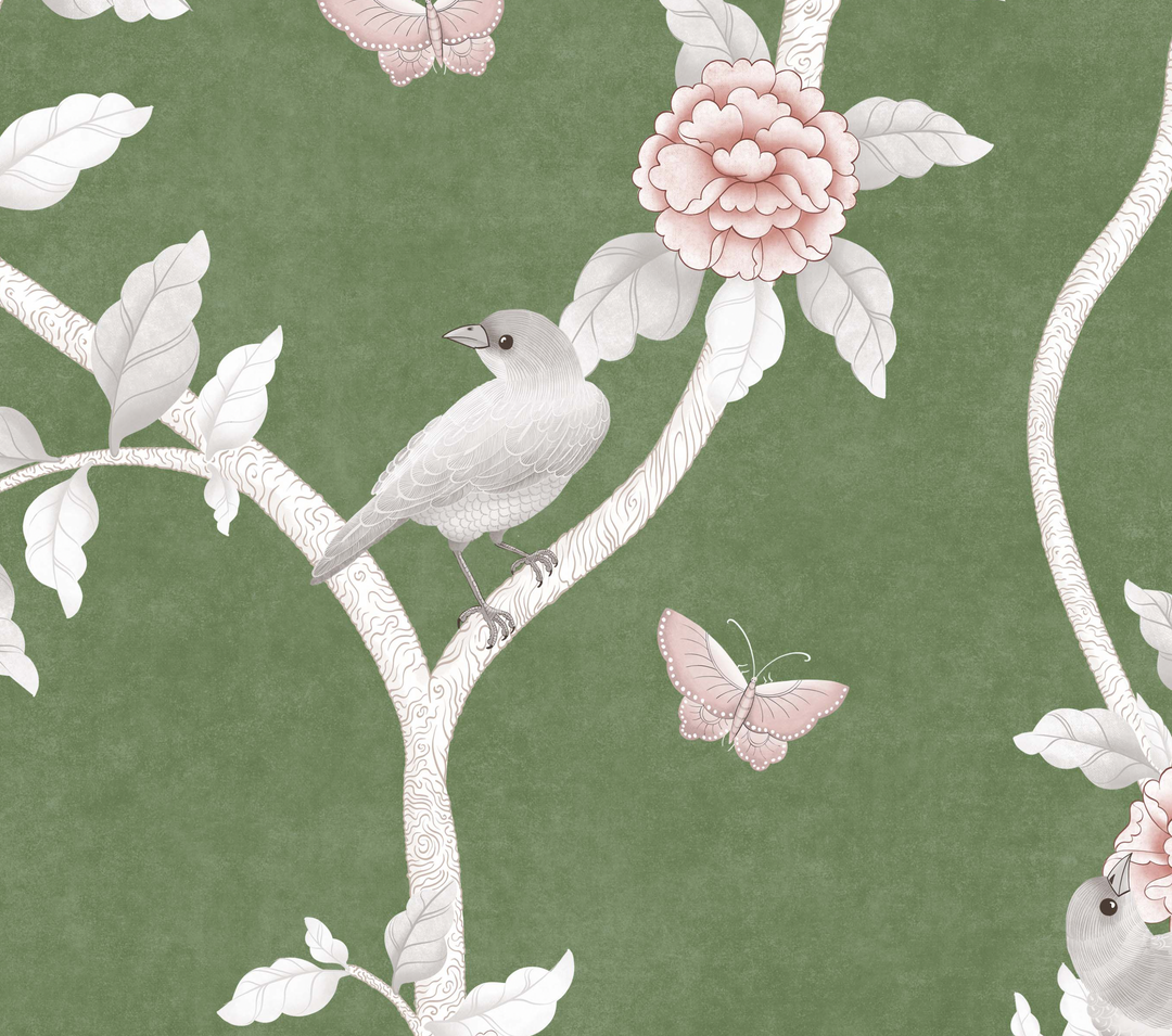 Le Tariche Chinoiserie Mural in Olive Green