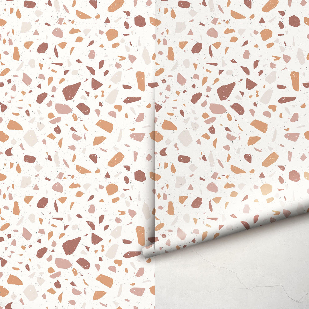 Coral and Terracotta Modern Terrazzo Wallpaper