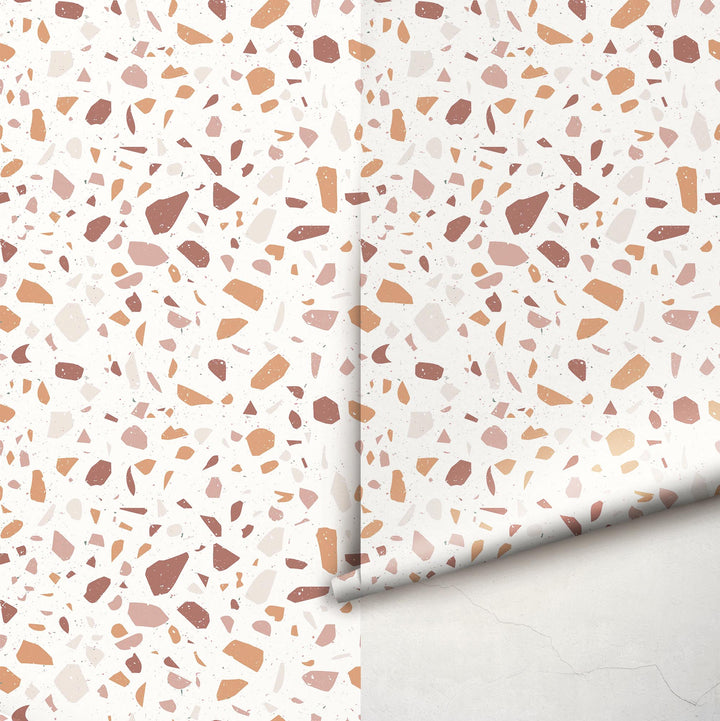 Coral and Terracotta Modern Terrazzo Wallpaper