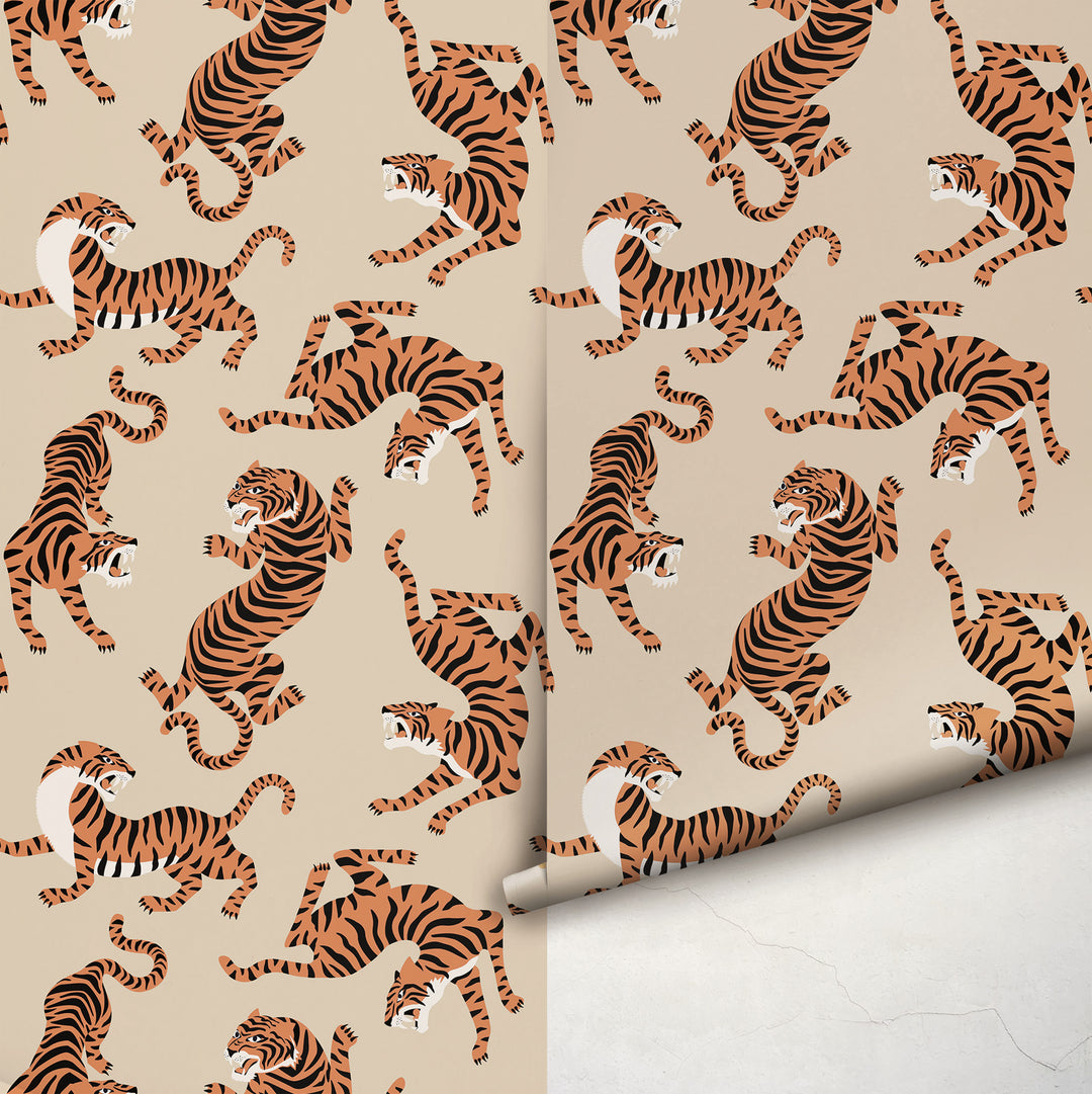 Boho Neutral Tiger Wallpaper