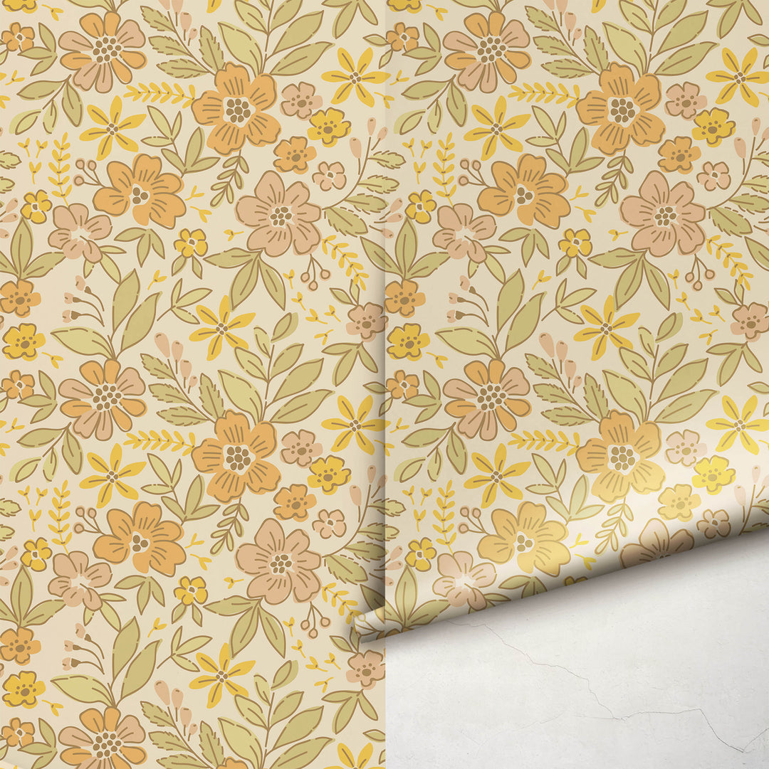 Boho Vintage Floral Wallpaper