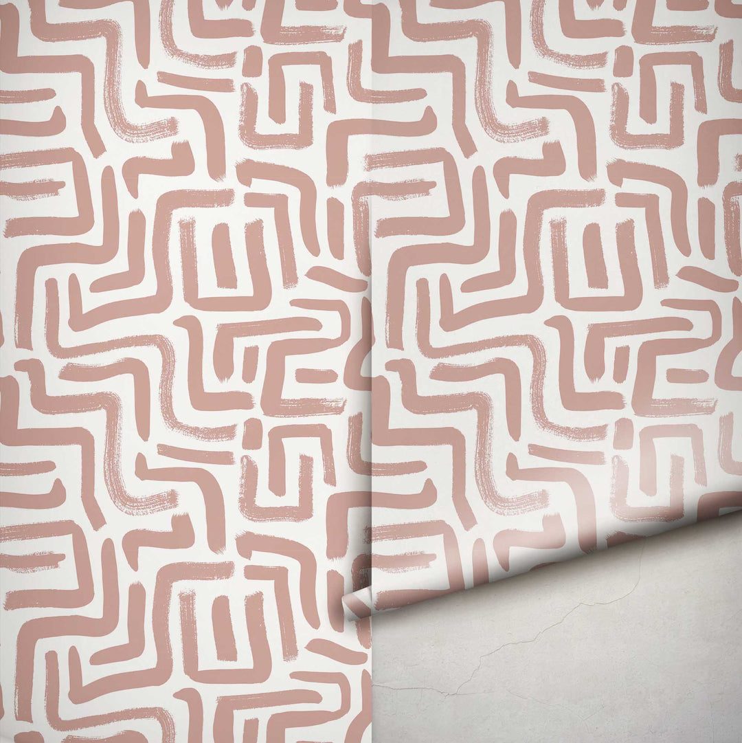 Papel Pintado Arcilla Rosa en Zig Zag