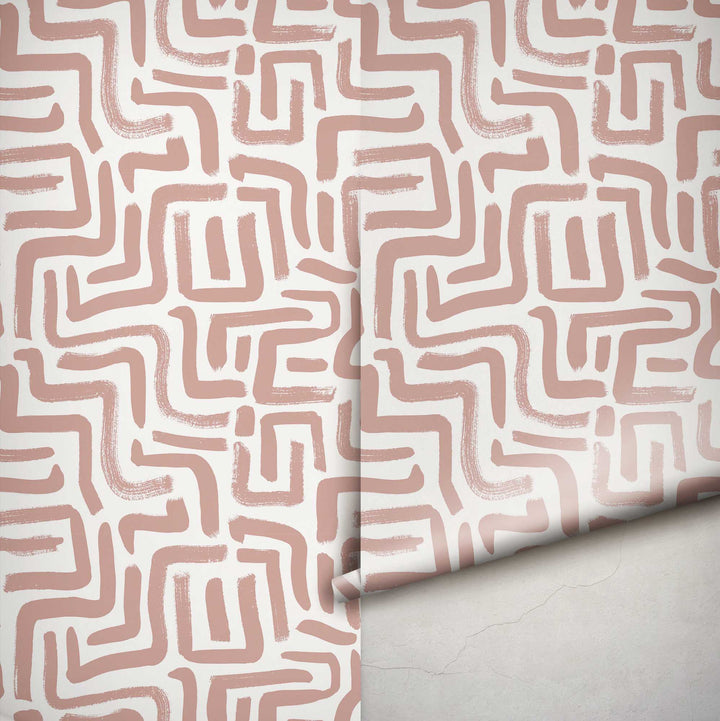Papel Pintado Arcilla Rosa en Zig Zag