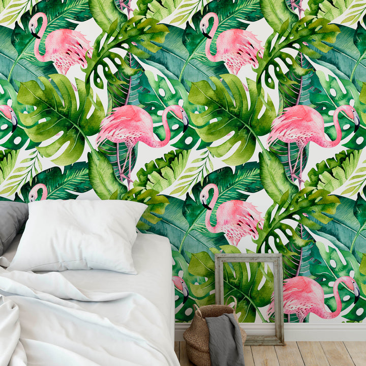 Tropical Jungle with Flamingos Wallpaper