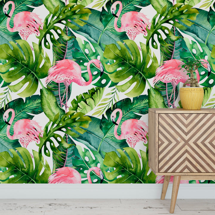 Tropical Jungle with Flamingos Wallpaper