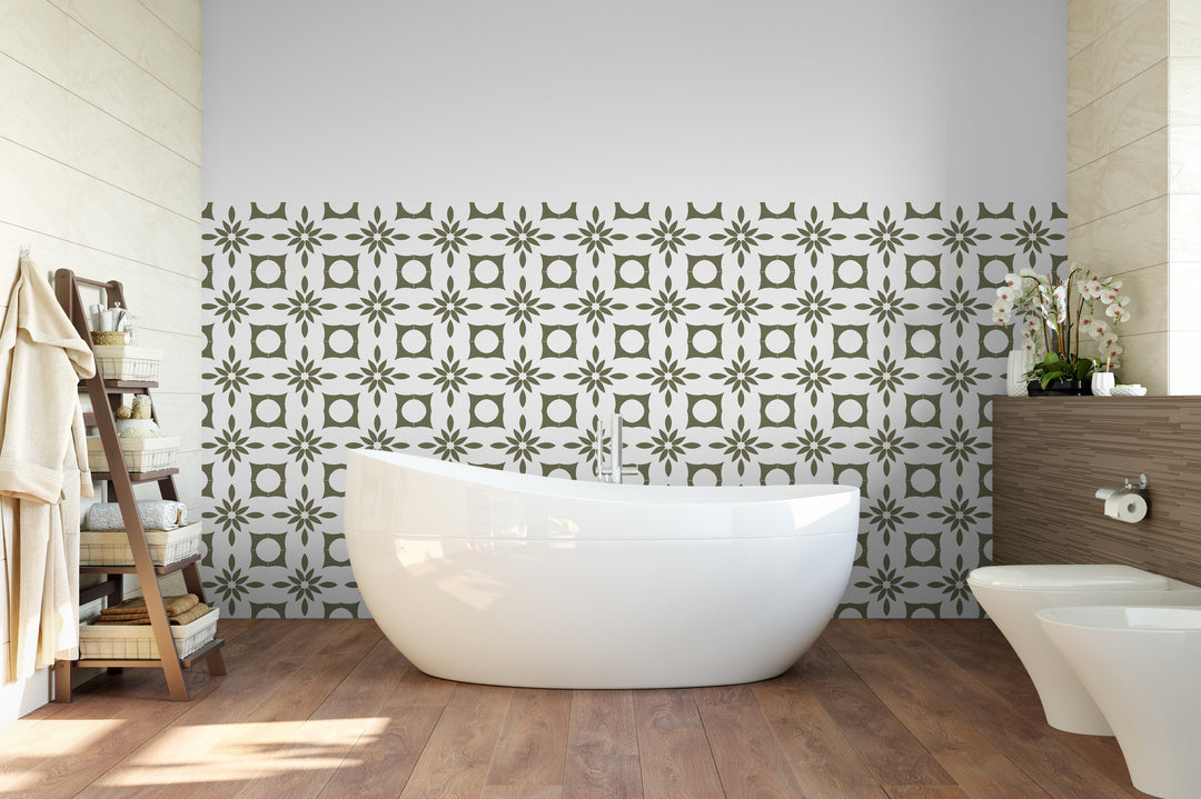 Olive and White Boho Tile Decal Vinyl Stickers Pack