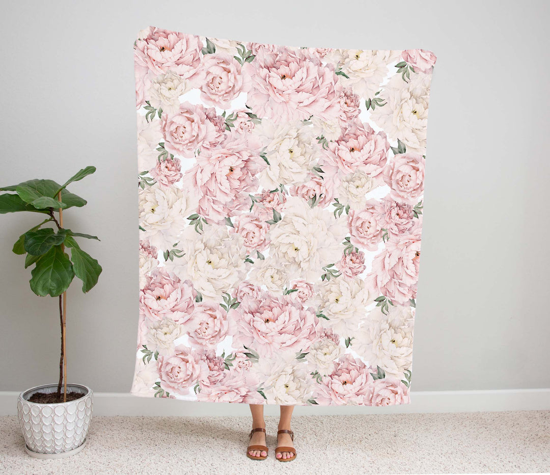 Gorgeous Peony Mural Floral Minky Blanket