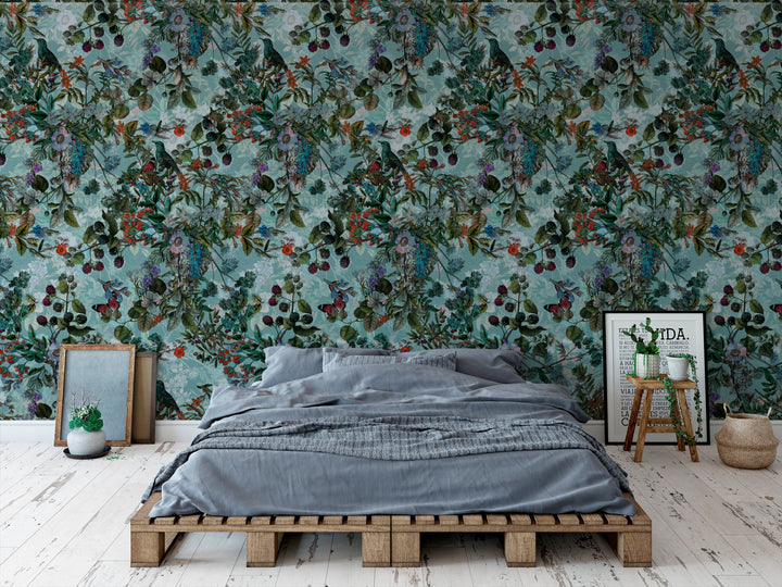 Wallpaper Vintage Blue Botanical Wildflowers Floral Removable Self Adhesive Peel and Stick Wallpaper A051