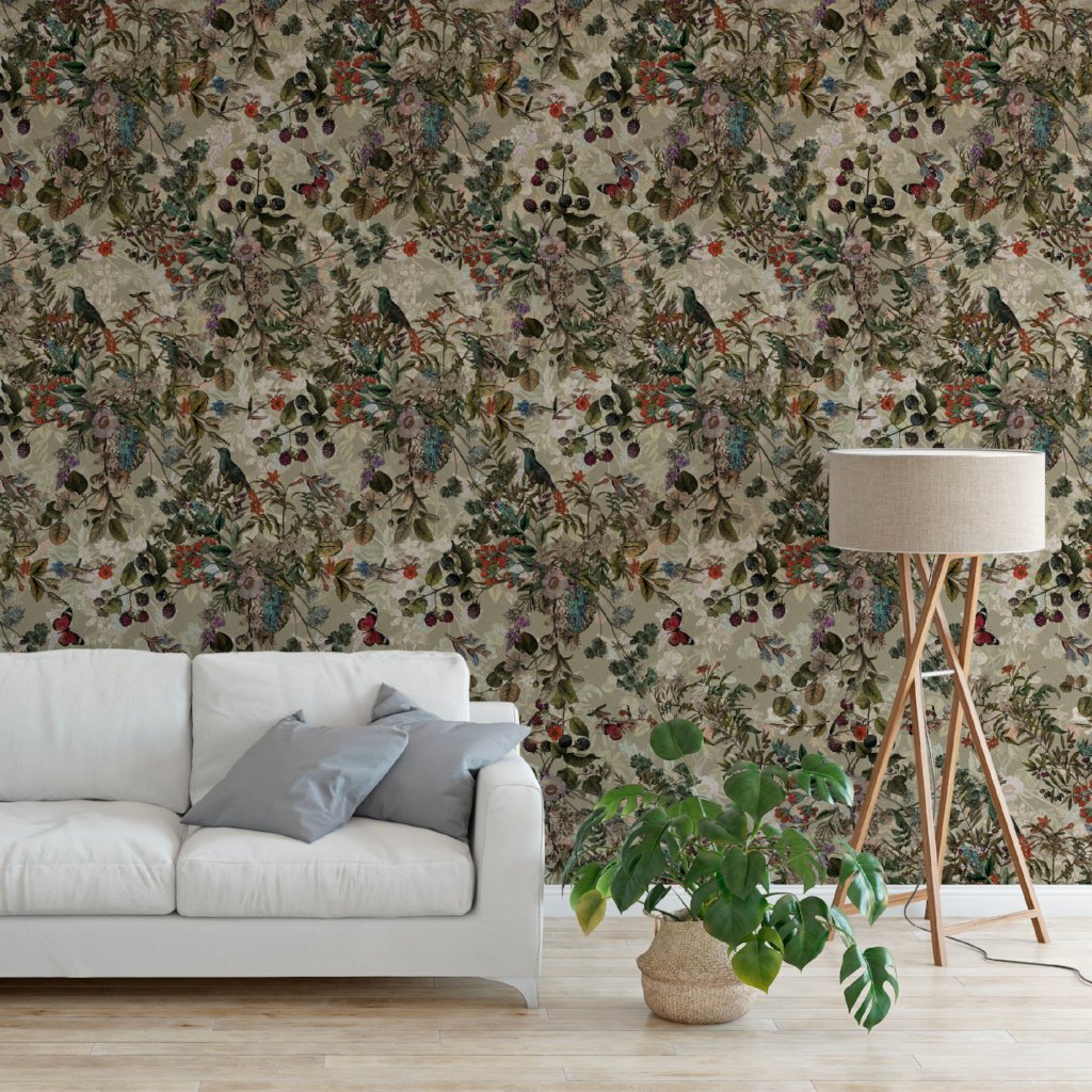 Vintage Beige Botanical Wildflowers Floral Removable Self Adhesive Peel and Stick Wallpaper A050