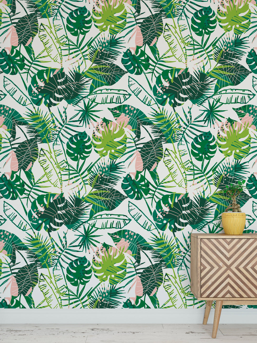 Tropical Leaves Summer Bohemian Jungle Mural Removable Self Adhesive Peel and Stick Wallpaper A006