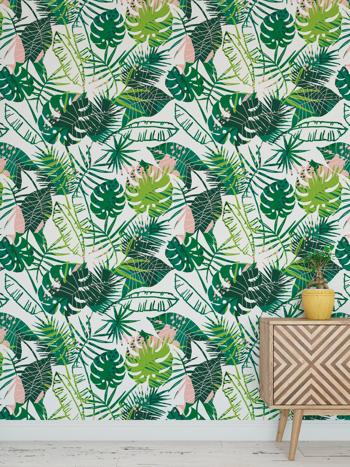 Tropical Leaves Summer Bohemian Jungle Mural Removable Self Adhesive Peel and Stick Wallpaper A006