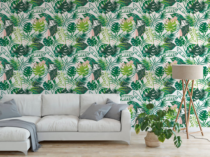 Tropical Leaves Summer Bohemian Jungle Mural Removable Self Adhesive Peel and Stick Wallpaper A006