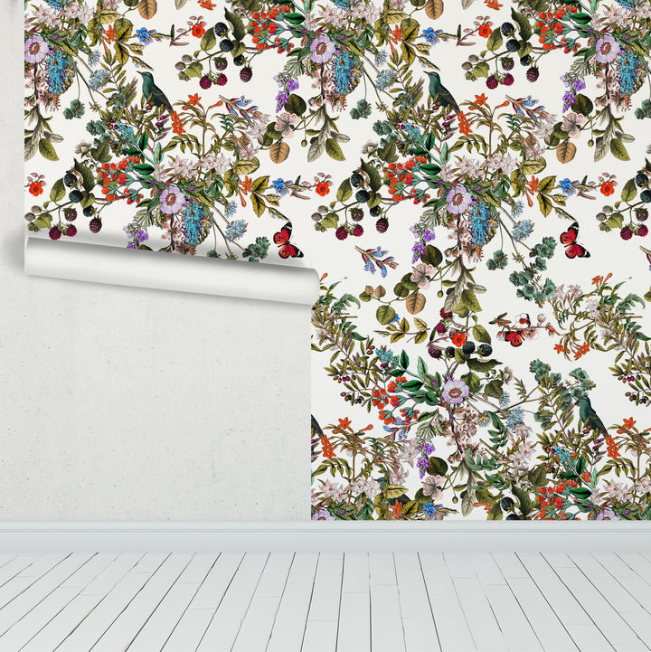Vintage Botanical Wildflowers Floral Peel and Stick Removable Self Adhesive Wallpaper A028