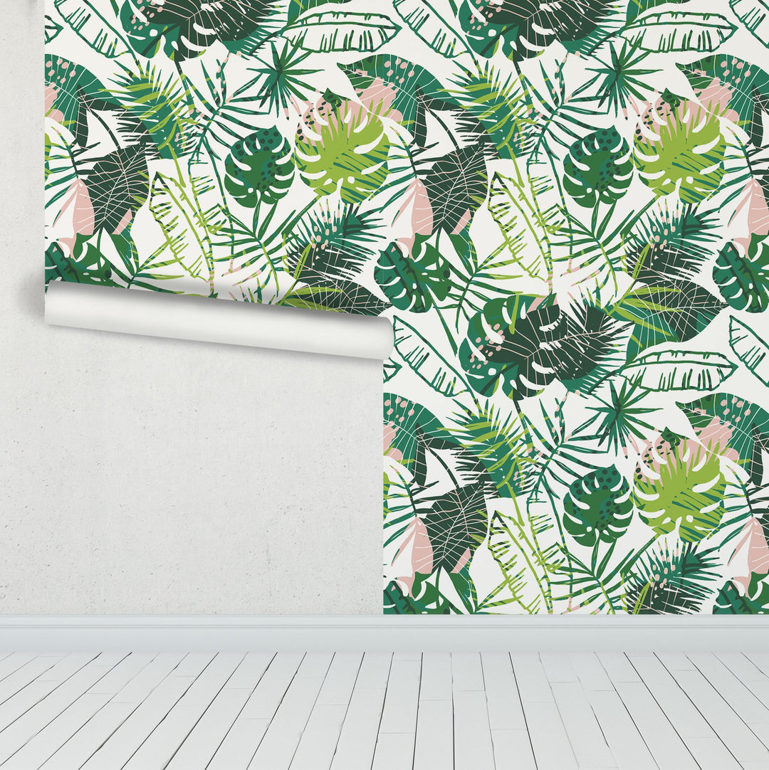 Tropical Leaves Summer Bohemian Jungle Mural Removable Self Adhesive Peel and Stick Wallpaper A006