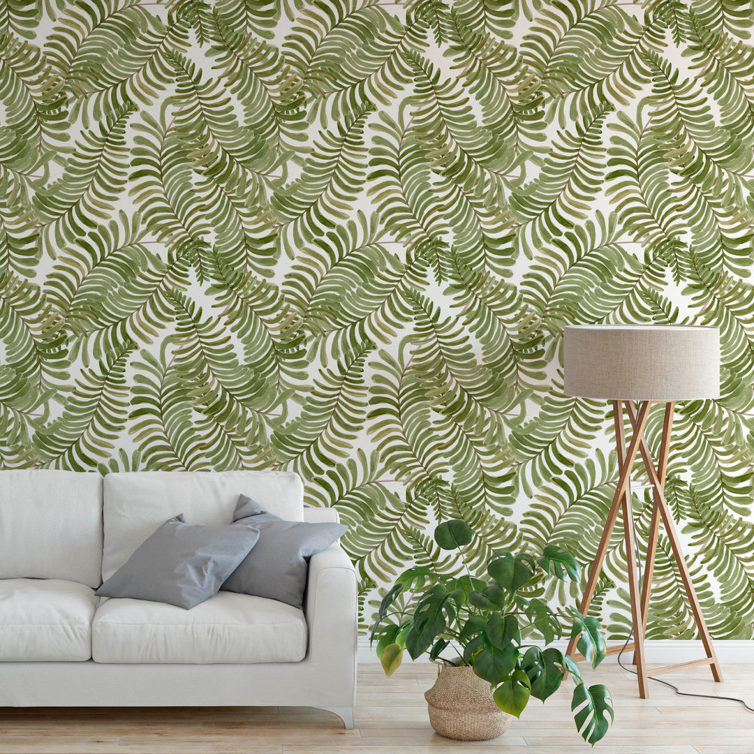 Light Watercolor Fern Leaves Removable Self Adhesive Wallpaper, Peel and Stick Wallpaper A080