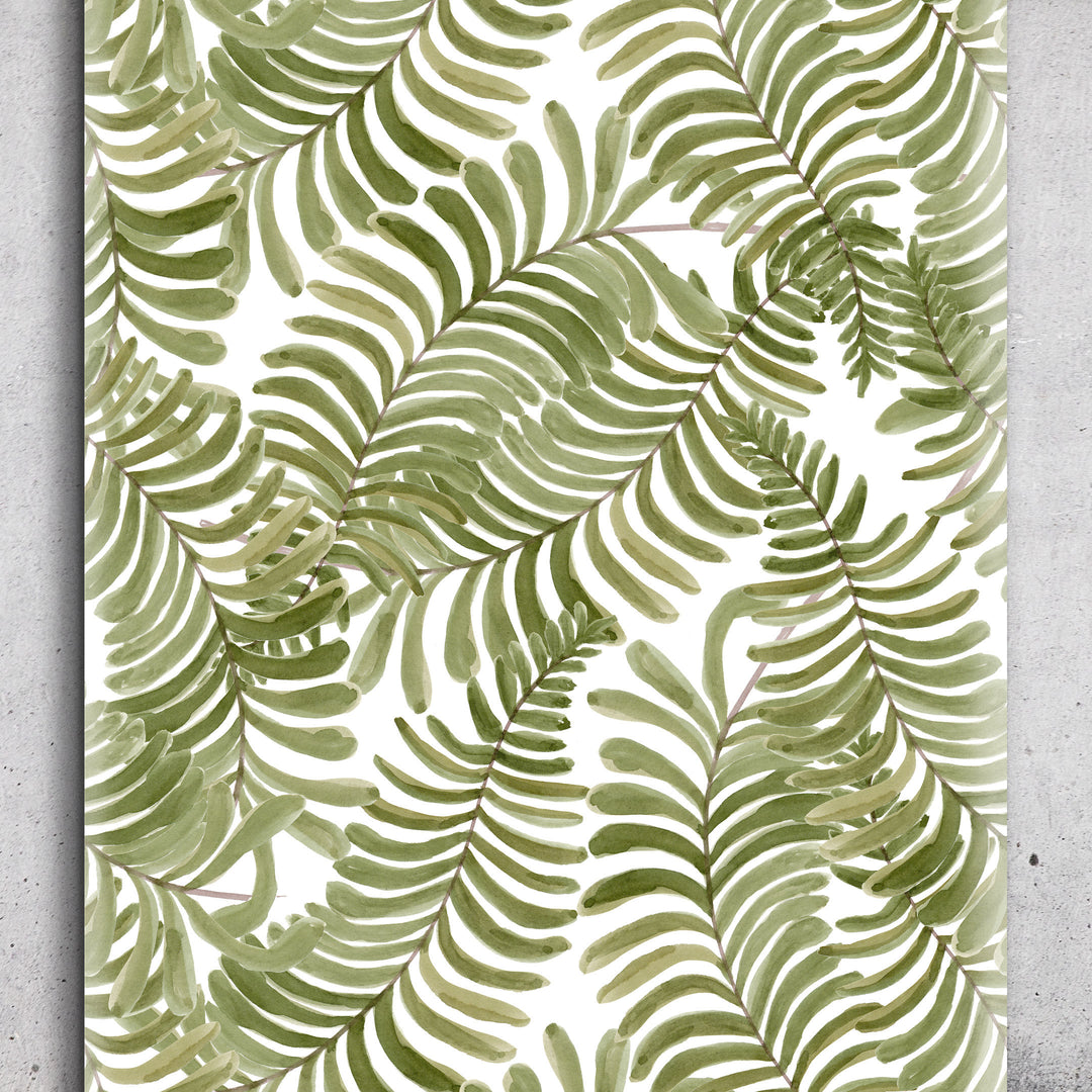 Light Watercolor Fern Leaves Removable Self Adhesive Wallpaper, Peel and Stick Wallpaper A080