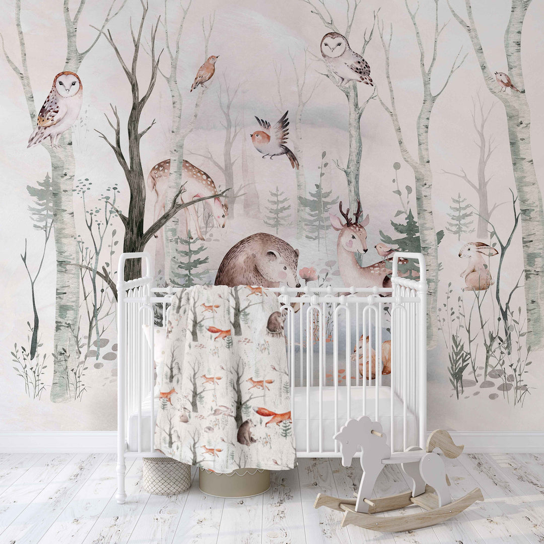 Sweet Dreamy Forest Mural Baby Minky Blanket