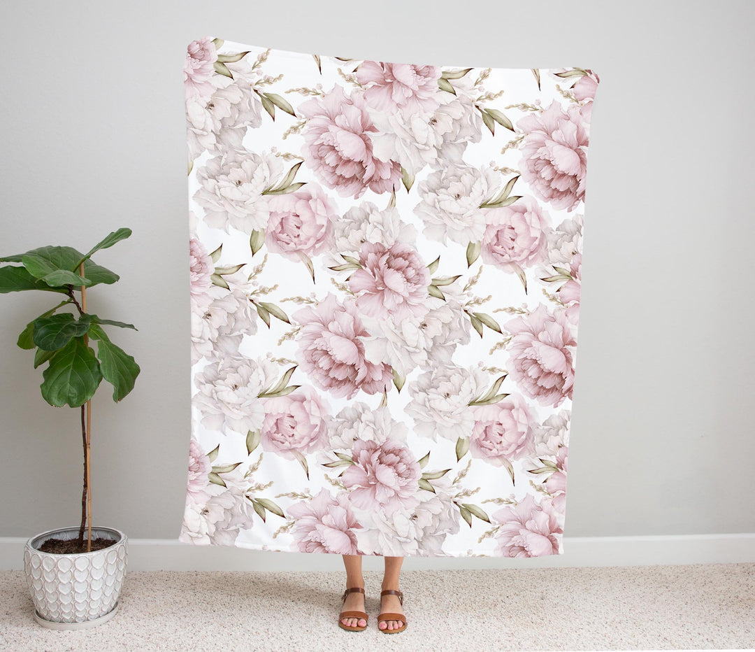 Sweet Pinky Peony Bouquet Baby Minky Blanket