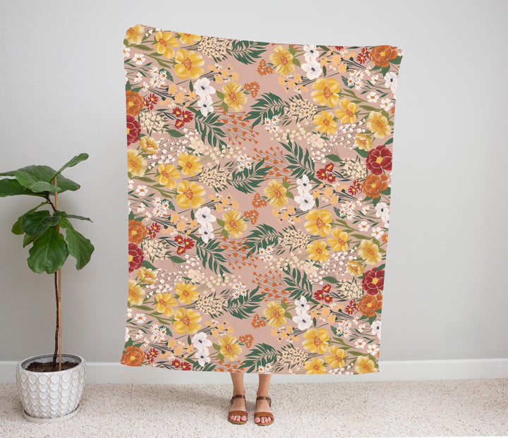 Meadow Flowers in Soft Coral Baby Minky Blanket