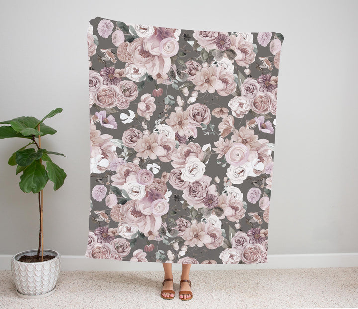 Mauve Wildflowers Baby Minky Blanket