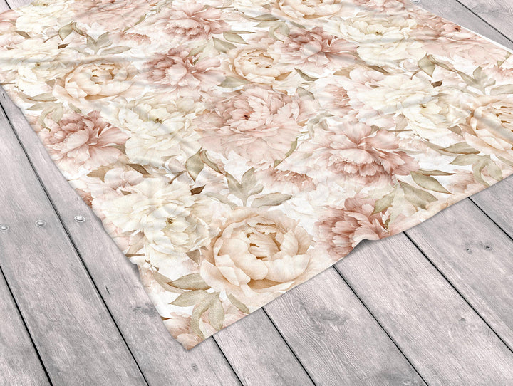 Boho Blush Watercolor Peony Bouquet Baby Minky Blanket