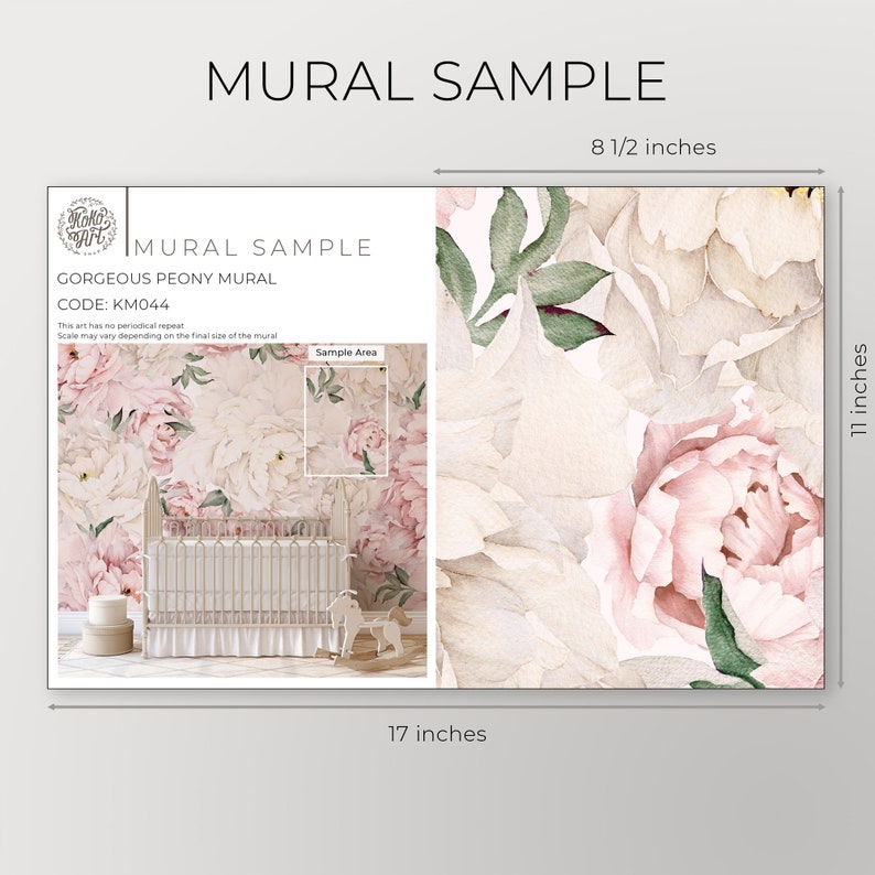 Wallpaper Sample $2 | Gorgeous Peony Mural | Peel and Stick Wallpaper | Koko Art Shop