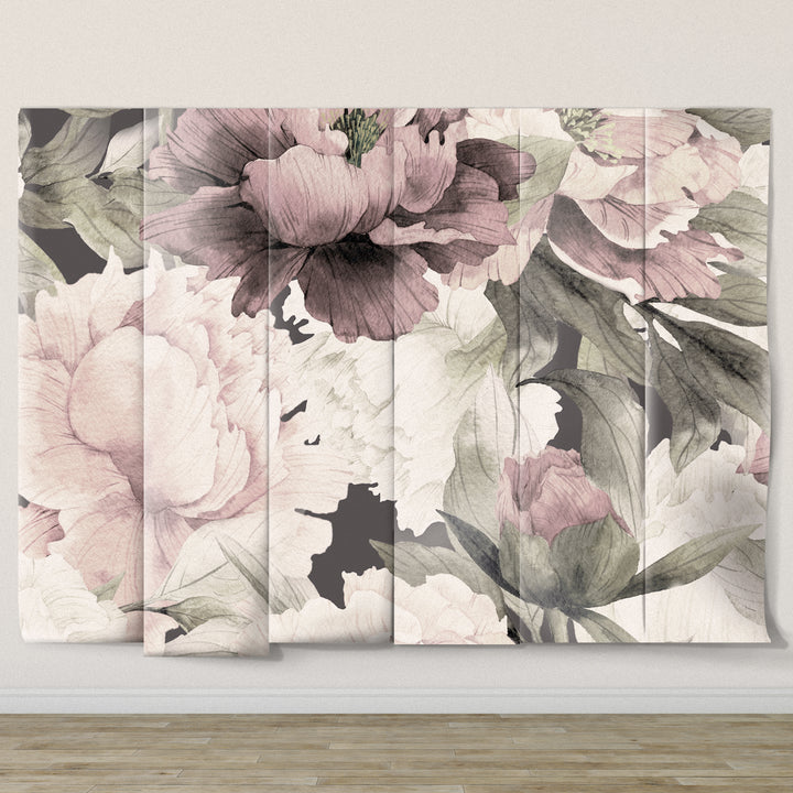 Peonies in Dusty Rose Wallpaper Mural  | Removable Peel and Stick Wallpaper