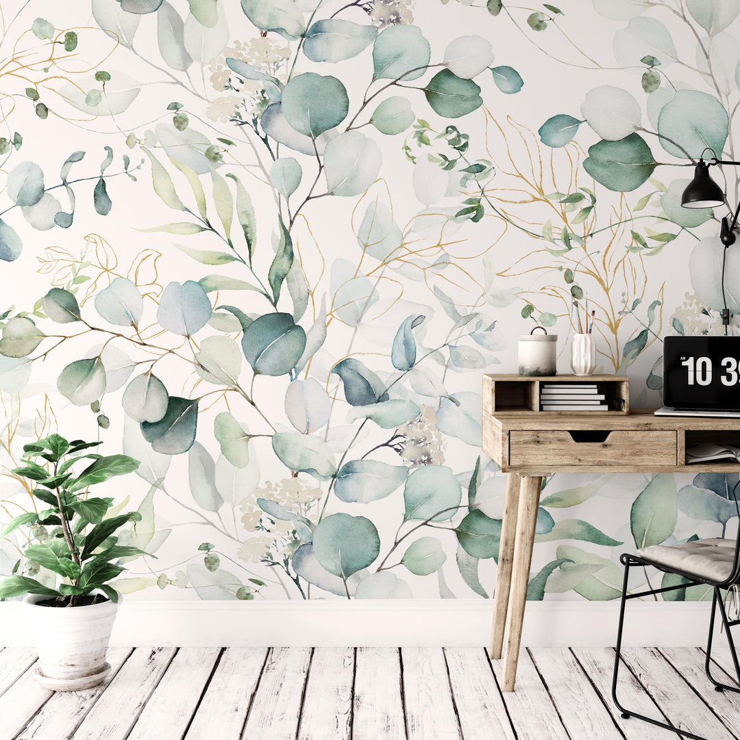 Parker Eucalyptus Watercolor Leaves Mural