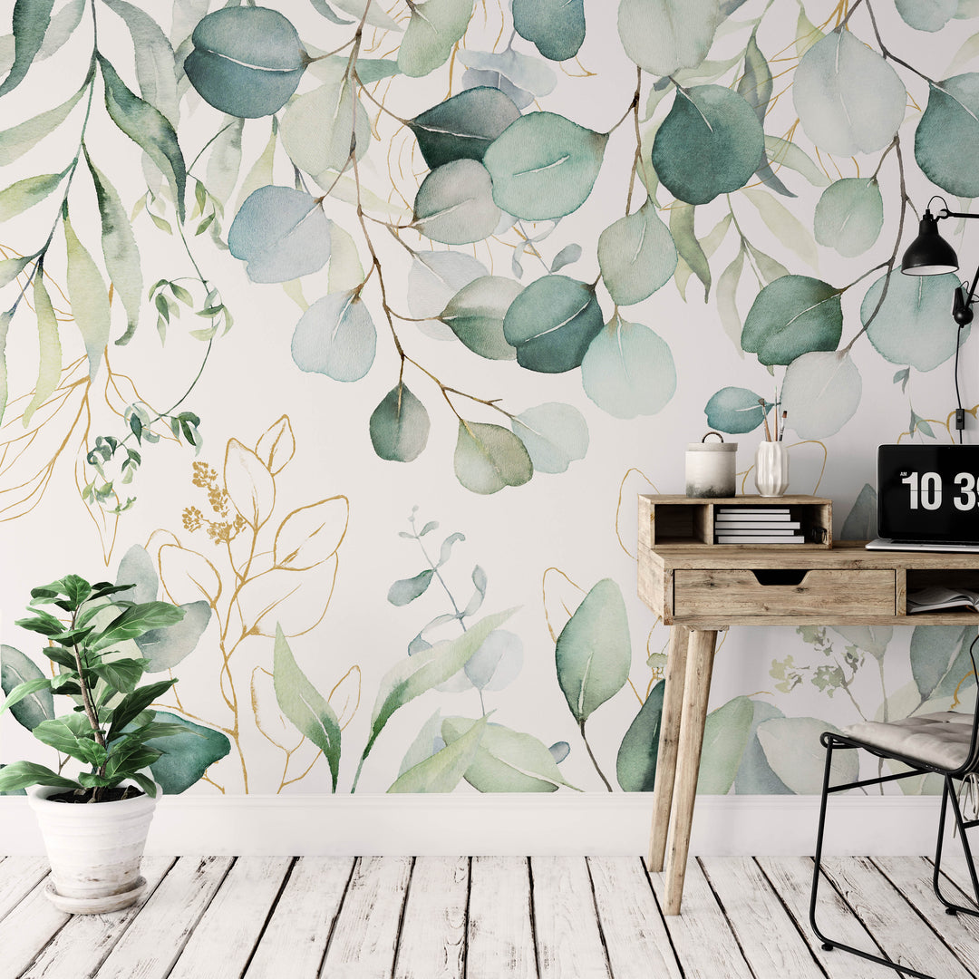 Kristy - Eucalyptus Watercolor Leaves Mural