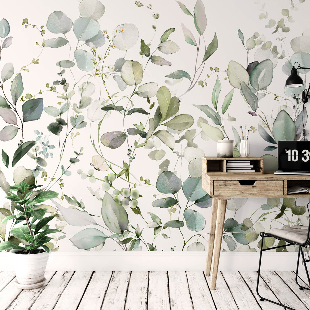 Auden Eucalyptus Watercolor Leaves Mural