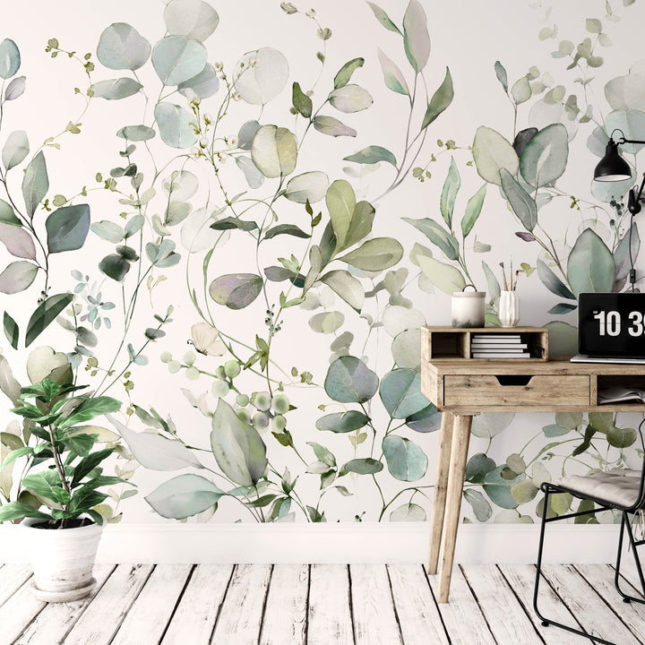 Auden Eucalyptus Watercolor Leaves Mural