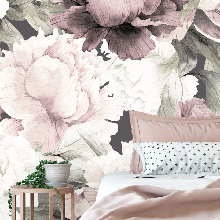 Peonies in Dusty Rose Wallpaper Mural  | Removable Peel and Stick Wallpaper